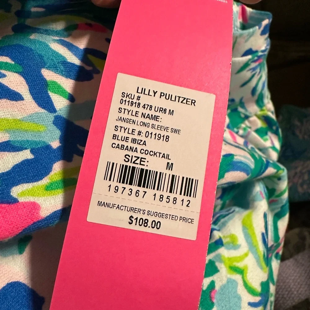 New Lilly Pulitzer Jansen Sweatshirt Blue Ibiza Cabana Cocktail Print Sz M - Picture 4 of 6